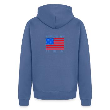 Emblème du drapeau néon des États-Unis - Veste à capuche bio Premium Unisexe - bleu pierre - Dos - Nico (187cm)