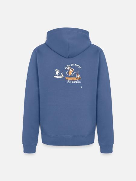Fuel Up First Stay Energized - Unisex Premium Organic Zip Hoodie - stone blue