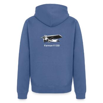 Biplan Farman F.120 Vintage - Veste à capuche bio Premium Unisexe - bleu pierre - Dos - Nico (187cm)