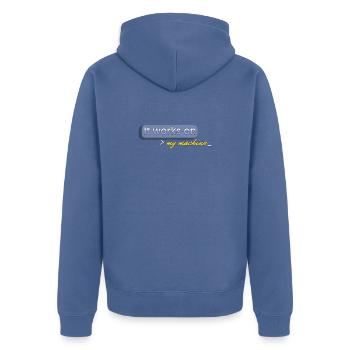 IT WORKS ON MY MACHINE - Unisex Premium Organic Zip Hoodie - stone blue  - Back - Nico (187cm)