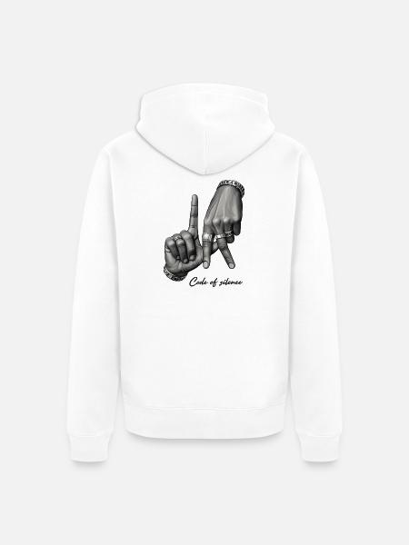 Code of Silence Grayscale Gesture - Unisex Premium Organic Zip Hoodie - white