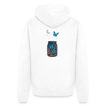 Magical Blue Butterflies in Jar with Moonlight - Unisex Premium Organic Zip Hoodie - white - Back - Nico (187cm)