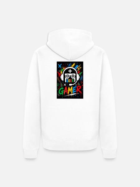 Gamer Geek Neon Splash - Unisex Premium Organic Zip Hoodie - white