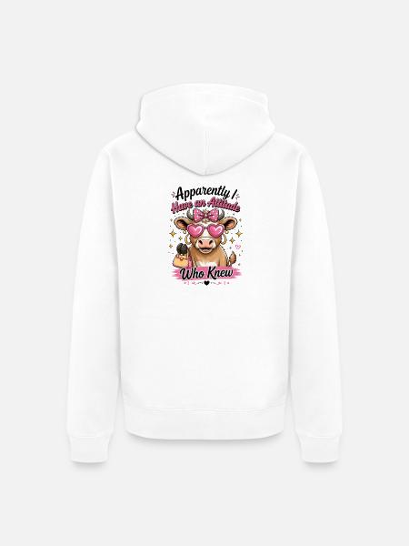 Cow with Attitude: Pink Diva - Unisex Premium Organic Zip Hoodie - white