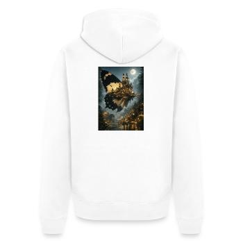 Majestic Butterfly City Under Moonlight – Surreal  - Unisex Premium Organic Zip Hoodie - white - Back - Nico (187cm)