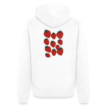 Red Strawberry Risograph Print Fruit Pattern Art - Unisex Premium Organic Zip Hoodie - white - Back - Nico (187cm)