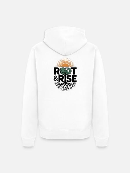 Root & Rise: Sunburst Tree - Unisex Premium Organic Zip Hoodie - white