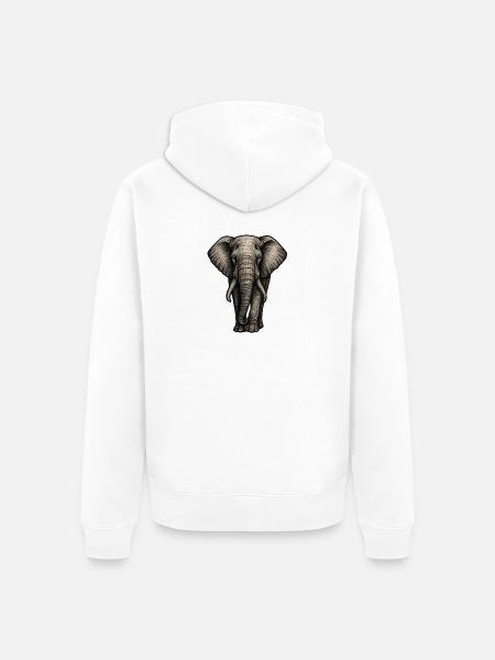 Charcoal Elephant Portrait - Unisex Premium Organic Zip Hoodie - white