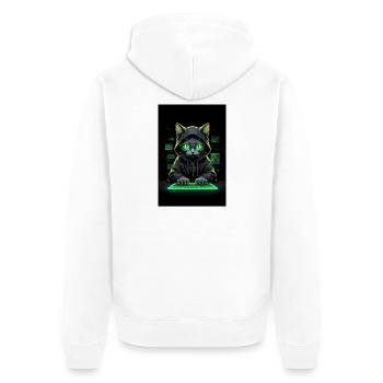 Glitch Cyberpunk Hacker Cat Cyber IT-Security Geek - Unisex Premium Organic Zip Hoodie - white - Back - Nico (187cm)