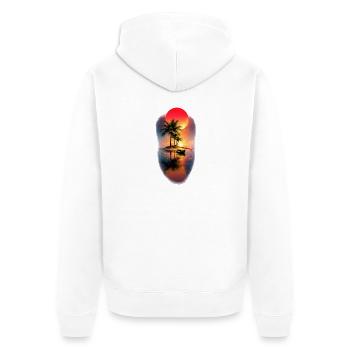 Sunset Island Palm Escape - Unisex Premium Organic Zip Hoodie - white - Back - Nico (187cm)