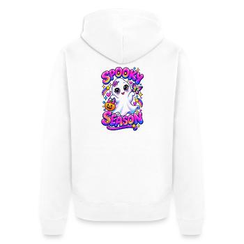 Cute Y2K Spooky Season Ghost Rainbow Bubble Letter - Unisex Premium Organic Zip Hoodie - white - Back - Nico (187cm)