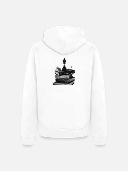Noir Bookshelf Chess Crown - Unisex Premium Organic Zip Hoodie - white