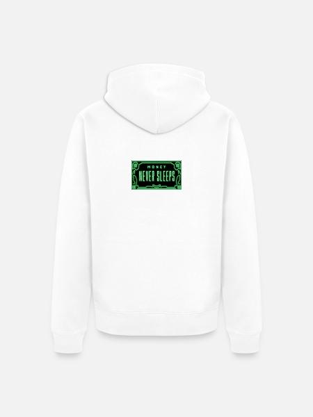 Neon Money Never Sleeps Sign - Unisex Premium Organic Zip Hoodie - white