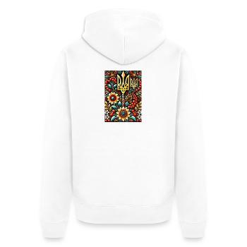 Ukrainian Floral Trident Embroidery - Unisex Premium Organic Zip Hoodie - white - Back - Nico (187cm)