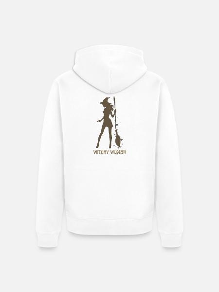 Witchy Silhouette with Broom - Unisex Premium Organic Zip Hoodie - white