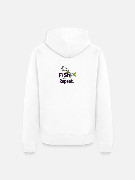 Humorous Fish Sleep Repeat Design - Unisex Premium Organic Zip Hoodie - white
