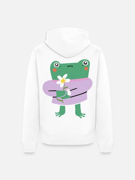 Shy Frog with Flower - Unisex Premium Organic Zip Hoodie - white