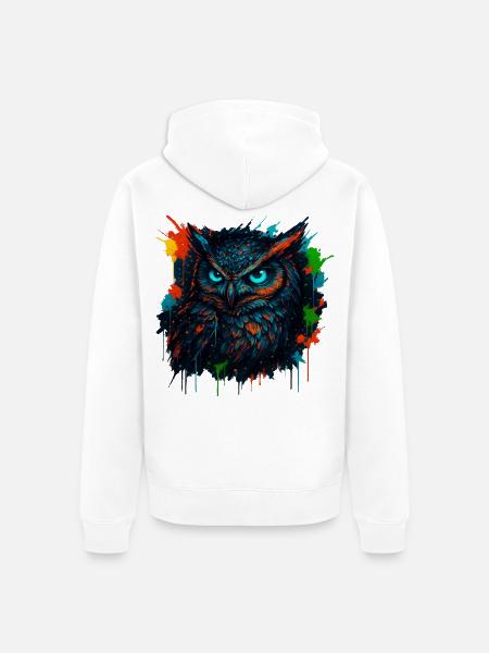 Owl Neon Splash - Unisex Premium Organic Zip Hoodie - white