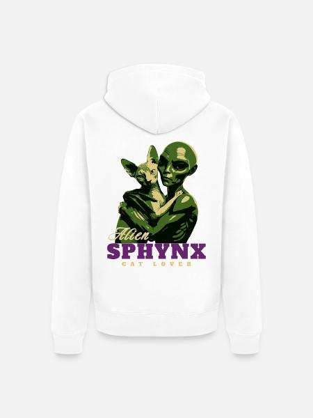 Alien Sphynx Cat - Unisex Premium Organic Zip Hoodie - white