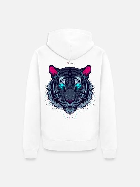 Neon Circuit Tiger - Unisex Premium Organic Zip Hoodie - white