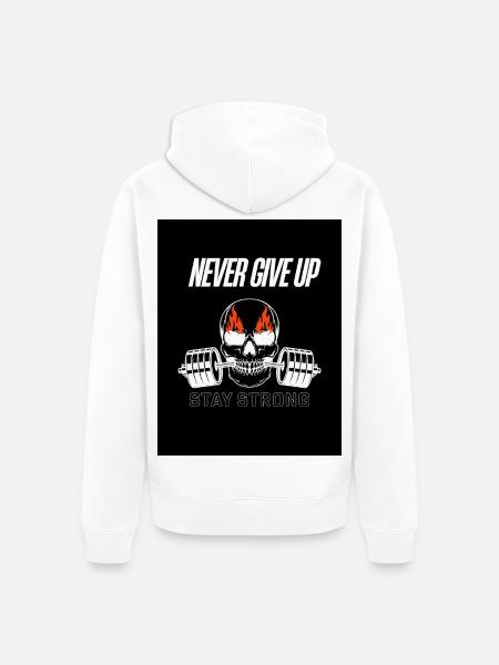 Never Give Up Skull Fitness - Unisex Premium Organic Zip Hoodie - white