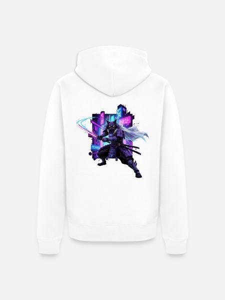 Cyber Kat Ninja Neon City - Unisex Premium Organic Zip Hoodie - white