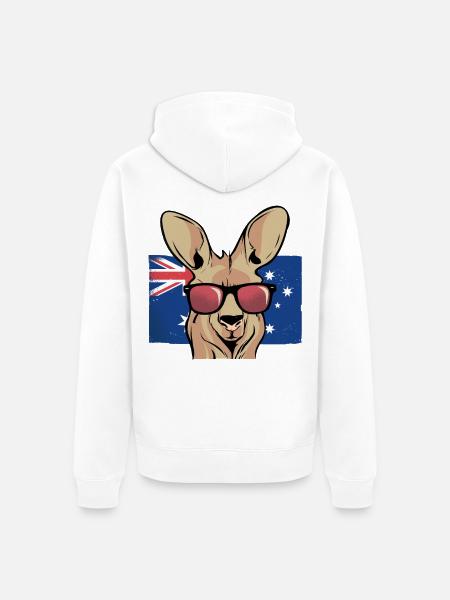 Aussie Kangaroo Sunglasses Flag - Unisex Premium Organic Zip Hoodie - white