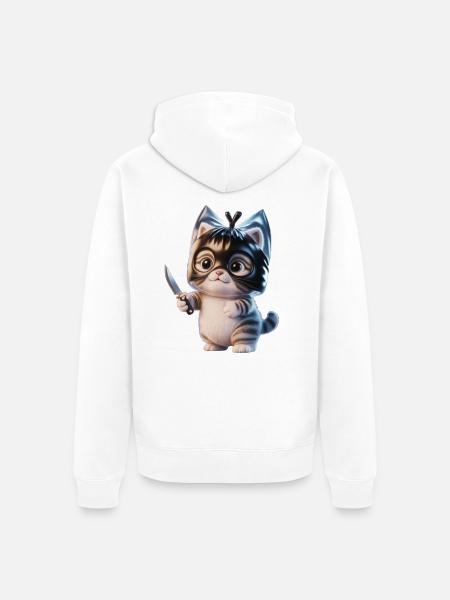Ninja Kitten with Dagger - Unisex Premium Organic Zip Hoodie - white