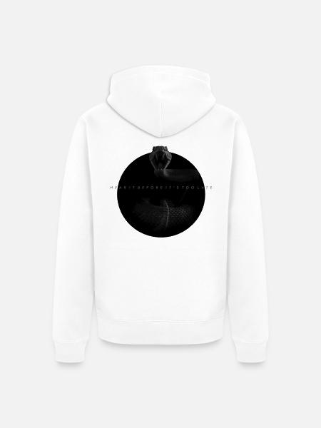 Midnight Coiled Rattlesnake Warning - Unisex Premium Organic Zip Hoodie - white