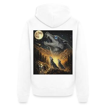 Moon Moonlight Howl Wolves Night - Unisex Premium Organic Zip Hoodie - white - Back - Nico (187cm)