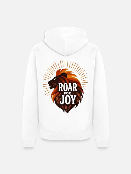 Roar for Joy Lion Emblem - Unisex Premium Organic Zip Hoodie - white