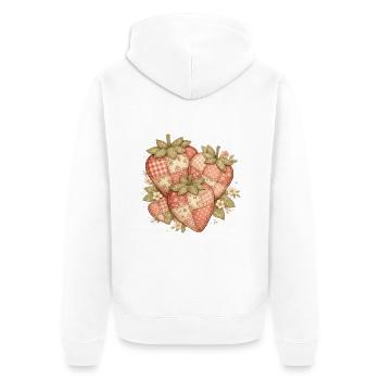 Sweet Patchwork Strawberries - Unisex Premium Organic Zip Hoodie - white - Back - Nico (187cm)