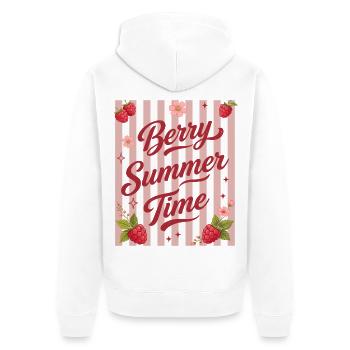 Berry Summer Time Retro Raspberry Stripes - Unisex Premium Organic Zip Hoodie - white - Back - Nico (187cm)