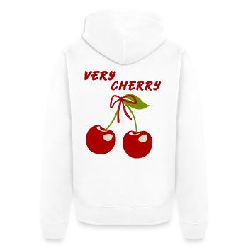 Very Cherry Retro Fruit Graphic - Unisex Premium Organic Zip Hoodie - white - Back - Nico (187cm)