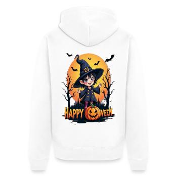 Cute Witch Pumpkin Halloween - Unisex Premium Organic Zip Hoodie - white - Back - Nico (187cm)
