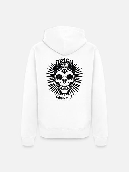 Dark Sunburst Skull Emblem - Unisex Premium Organic Zip Hoodie - white