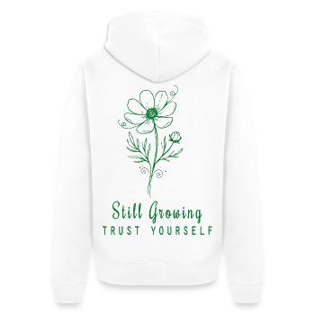 Trust Yourself Still Growing Floral Art - Unisex Premium Organic Zip Hoodie - white - Back - Nico (187cm)