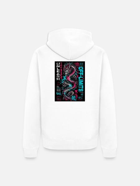 Neon Dragon Chaos Print - Unisex Premium Organic Zip Hoodie - white