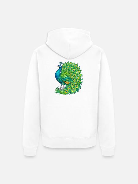 Vivid Peacock Cascade - Unisex Premium Organic Zip Hoodie - white