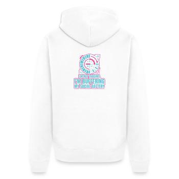 Funny Social Battery Programmer Gift - Unisex Premium Organic Zip Hoodie - white - Back - Nico (187cm)