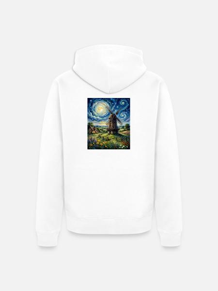 Moonlit Windmill in Bloom - Unisex Premium Organic Zip Hoodie - white