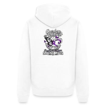 Sensibilisation à la surdose Ruban violet Sauvetage du papillon - Veste à capuche bio Premium Unisexe - blanc - Dos - Nico (187cm)