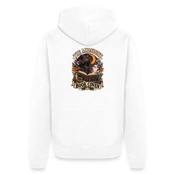 Midnight Book Coven – Witchy Black Cat Reader - Unisex Premium Organic Zip Hoodie - white - Back - Nico (187cm)