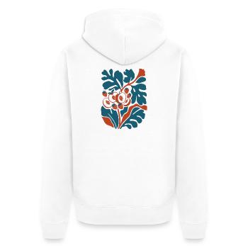 Abstract Folk Art Botanical Fruit And Leaves - Unisex Premium Organic Zip Hoodie - white - Back - Nico (187cm)