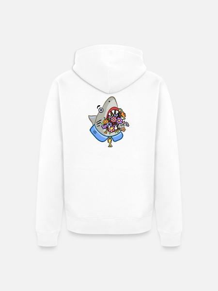 Shark Floral Attack - Unisex Premium Organic Zip Hoodie - white