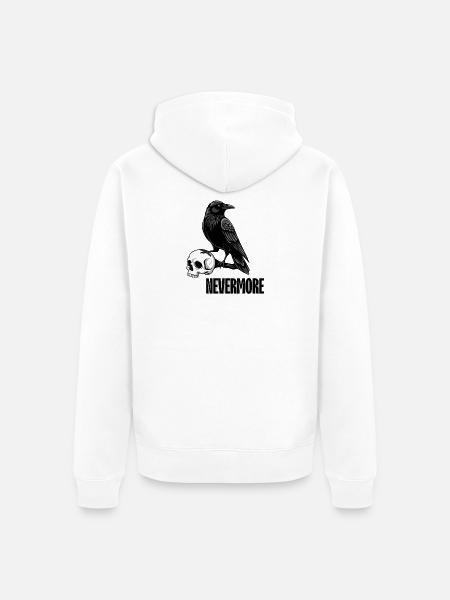 Raven and Skull Monochrome Gothic - Unisex Premium Organic Zip Hoodie - white