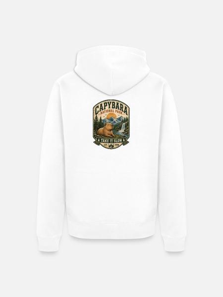 Capybara National Park Patch - Unisex Premium Organic Zip Hoodie - white