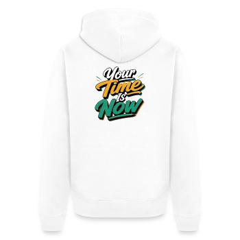 Ton heure est venue - Sweat à capuche avec une citation motivante - Veste à capuche bio Premium Unisexe - blanc - Dos - Nico (187cm)