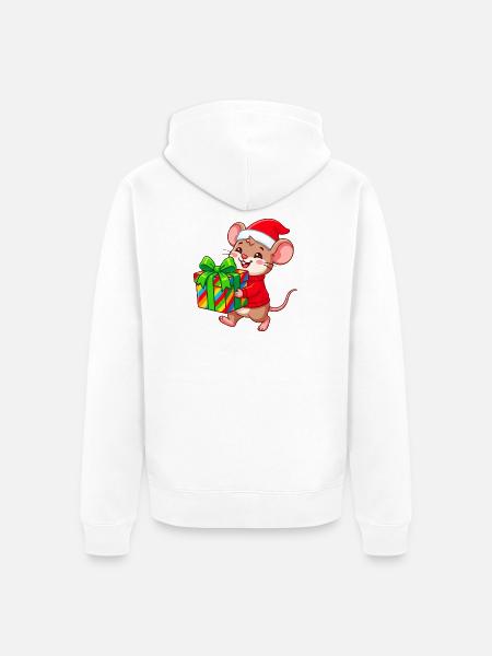 Cheerful Holiday Mouse Gift - Unisex Premium Organic Zip Hoodie - white