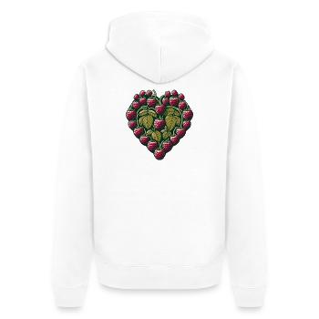 Raspberry Heart with Verdant Leaves - Unisex Premium Organic Zip Hoodie - white - Back - Nico (187cm)